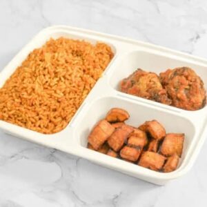 Jollof Rice + Plantains + 2pcs Soft Chicken Drumsticks Combo