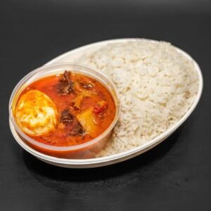 Steamed White Rice and Pepper Sauce
