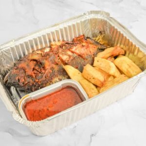 Dundun (Fried Yam) With Pepper Sauce And Tilapia Fish